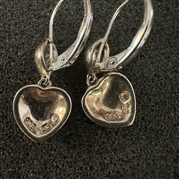 Judith Jack 925 Sterling Silver Heart Dangle Lever Back Marcasite Earrings. - Picture 4 of 4